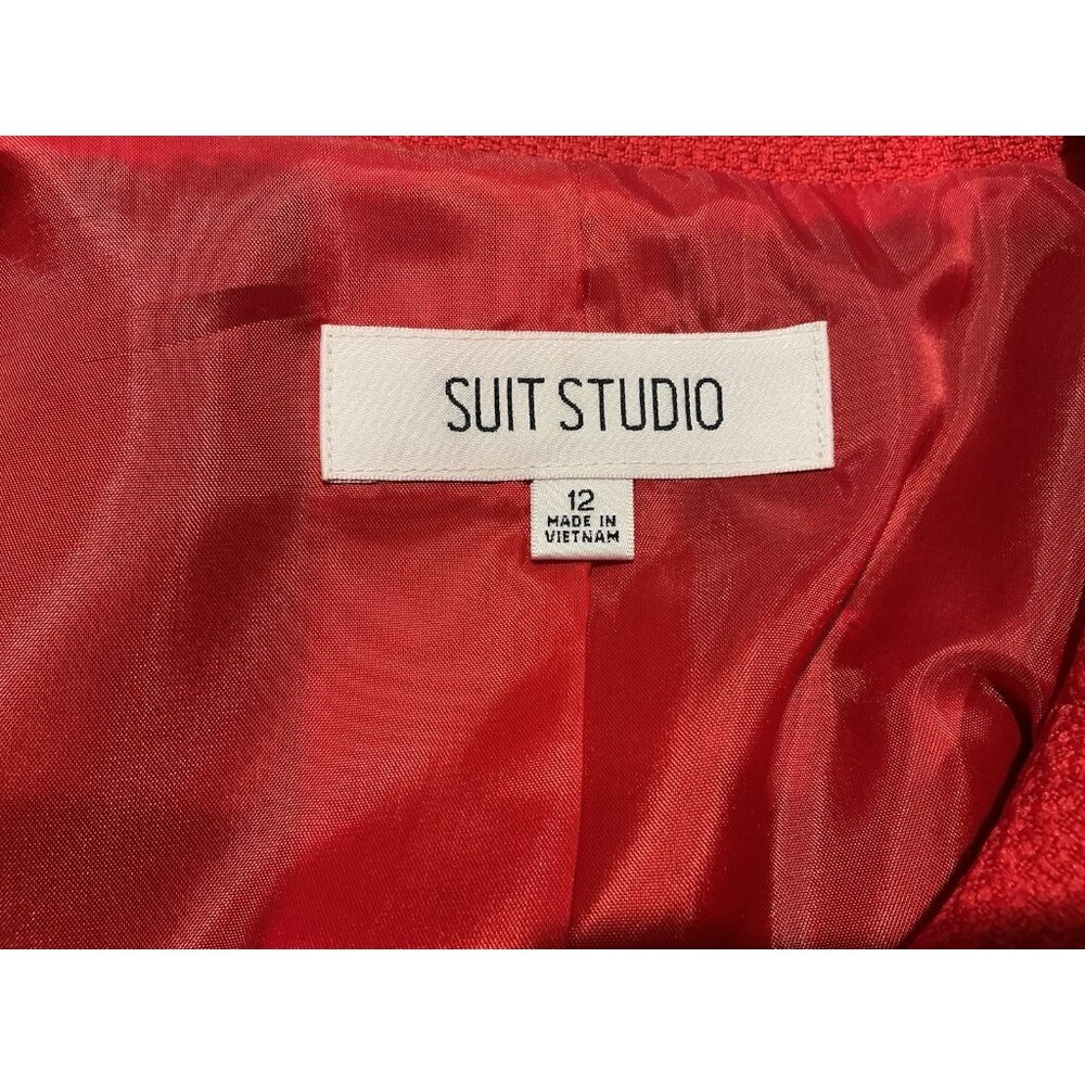 Suit Studio Skirt Set Size 12 Red Jacquard 4 Button Jacket NWT - Picture 13 of 16